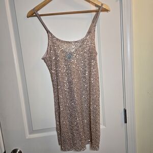 h.i.p. Sparkling Sheer Beige Mini Dress